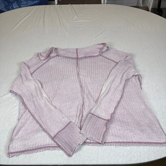 We The Free Purple Pink Waffle Knit Distressed Cropped oversized Hoodie large - Picture 2 of 5